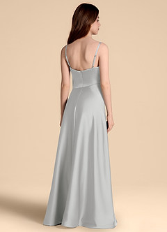 Azazie Prisha Junior Vestido de Plata de Satén Elástico de Corte en A con Plisado image2