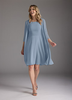 Azazie Shirley Mother of the Bride Dresses Dusty Blue A-Line Scoop Pleated Chiffon Dress image2