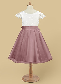 Azazie Vetty Flower Girl Dresses Ivory Dusty Rose A-Line Lace Tulle Dress image9
