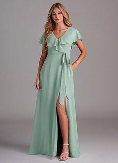 Azazie Lainey Bridesmaid Dresses Agave A-Line with Pockets Chiffon Dress image1