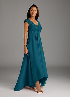 Azazie Irmeli Kleider für die Brautmutter A-Linie Spitze Chiffon Kleid Tintenblau image2