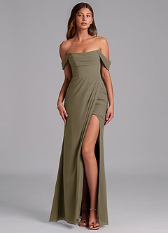 Azazie Johana Jurken voor bruidsmeisjes Converteerbaar Jurk van Chiffon met Zeemeermin Off the Shoulder Wilgengroen image1