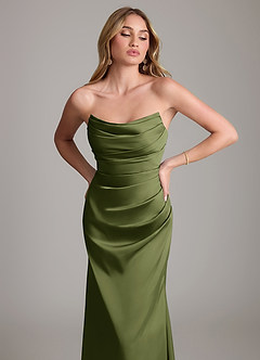 Azazie Lucille Bridesmaid Dresses Olive Mermaid Strapless Stretch Satin Convertible Dress image6
