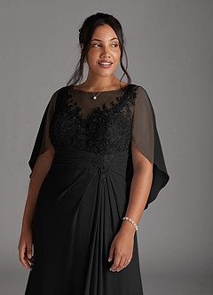 Azazie Hera Mother of the Bride Dresses Black A-Line Lace Capelet Chiffon Dress image11