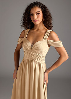 Azazie Lianne Jurken voor bruidsmeisjes Jurk van Stretch Satijn met A-Lijn Off the Shoulder Champagne image3