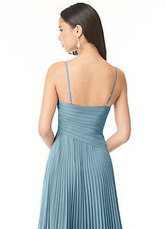 Azazie Vini Bridesmaid Dresses Moody Blue A-Line V-Neck Pleated Chiffon Dress image5