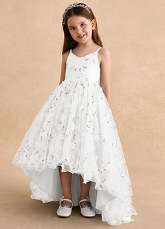 Azazie Celia Flower Girl Dresses White A-Line Spaghetti Strap Tulle Dress image5