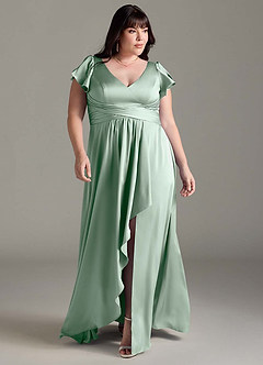 Azazie Omari Vestidos de damas de honor Vestido de Agave de Satén Elástico de Corte en A image8