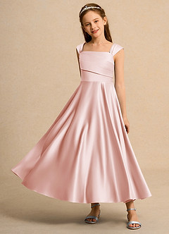 Azazie Bundle Girls Formal Flower Girl Dresses Blushing Pink A-Line Pleated Matte Satin Dress image6