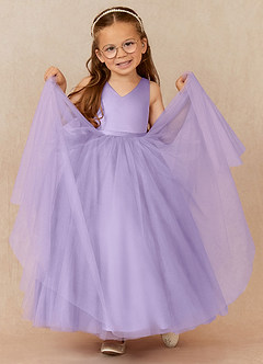 Azazie Marybell Flower Girl Dresses Lilac A-Line Bow Tulle Dress image3