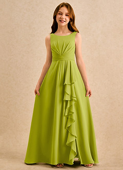 Azazie Chibi Girls Formal Robe Demoiselle D'honneur Fillette Robe Trapèze en Mousseline de soie Plissée Citronnelle image3