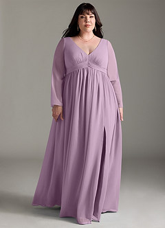 Azazie Teton Robes de demoiselle d'honneur de maternité Robe Trapèze Manche longue Longueur ras du sol Mousseline de soie image9