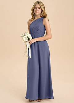 Azazie Phaedra Junior Stormy A-Line Pleated Chiffon Dress image5