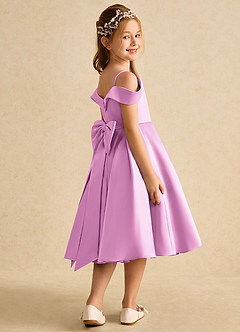 Azazie Favia Flower Girl Dresses Candy Pink A-Line Off the Shoulder Matte Satin Dress image3