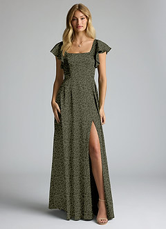 Azazie Bondi Bridesmaid Dresses Willow Green Petite Garden Floral A-Line Bow Stretch Satin Dress image5