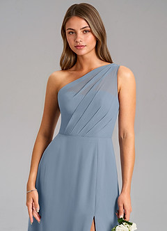 Azazie Phaedra Robes de demoiselle d'honneur Robe Trapèze en Mousseline de soie Ue épaule Bleu Poussiéreux image8