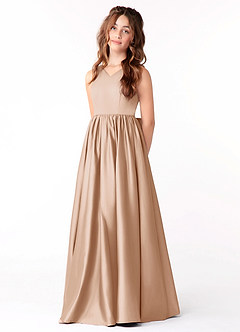 Azazie Hathaway Junior English Rose A-Line Bow Stretch Satin Dress image3