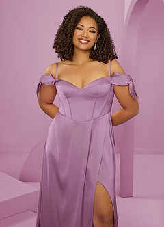Barbie ♥ Azazie Bridesmaid Dresses Wisteria A-Line Off the Shoulder Stretch Satin Dress image13