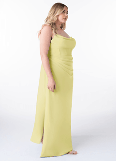 Azazie Mai Bridesmaid Dresses Lemon Sorbet Sheath Pleated Chiffon Dress image10