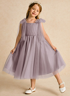 Azazie Dori Flower Girl Dresses Dusk A-Line Ruched Tulle Dress image4