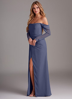 Azazie Hallie Bridesmaid Dresses Stormy Mermaid Long Sleeve Chiffon Dress image3