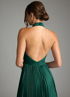 Azazie Zienna Robes de demoiselle d'honneur Robe Trapèze en Satin extensible Plissée émeraude image7