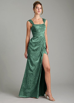 Azazie Kaelis Bridesmaid Dresses Eucalyptus Mermaid Pleated Floral Jacquard Burnout Dress image3