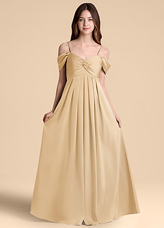 Azazie Kaitlynn Junior Gold A-Line Off the Shoulder Stretch Satin Dress image6