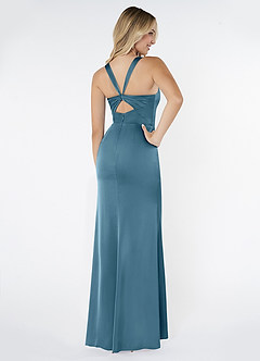 Azazie Mero Bridesmaid Dresses Bermuda Sheath Pleated Stretch Satin Dress image2