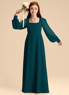 Azazie Bondi Junior Pine A-Line Blouson Chiffon Dress image7