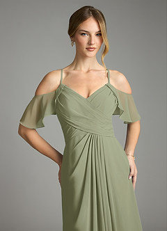 Azazie Dakota Bridesmaid Dresses Pistachio A-Line V-Neck Pleated Chiffon Dress image7