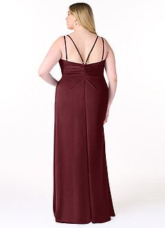 Azazie Aqua Bridesmaid Dresses Cabernet A-Line V-Neck Pleated Stretch Satin Dress image9