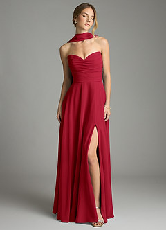 Azazie Ayla Abiti da Damigella Abito A-Line in Chiffon Scollo a Cuore Scarlatto image7