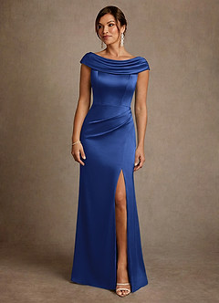 Azazie Irvine vestidos de madre de la novia Vestido de Azul Real de Satén Elástico de Corte en A con Plisado image3