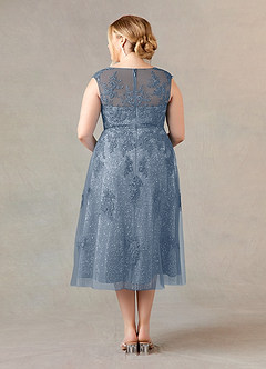 Azazie Flynn Mère de la mariée Robes Robe Trapèze en Tulle Col bateau dentelle Violet Crépusculaire image7