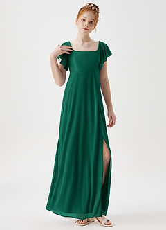 Azazie Bondi Junior A-Linie Seitliche Cut-Outs Gittergewebe Kleid Smaragd image5