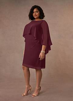 Azazie Mirra Abiti per la Madre della Sposa Abito Tubino in Chiffon con Scollo a U a Pieghe Cabernet image8