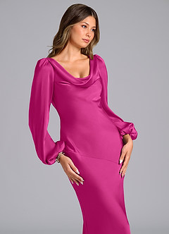 Azazie Rylina Bridesmaid Dresses Fuchsia Mermaid Long Sleeve Stretch Satin Dress image6