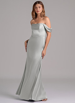 Azazie Miley 신부 들러리 드레스 인어 오프 더 숄더 스트레치 새틴 바닥 길이 드레스 image5