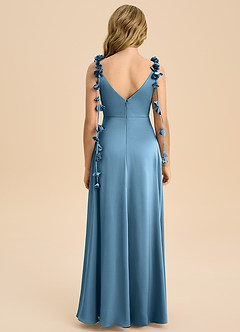 Azazie Gumdrop Junior Steel Blue Empire Pleated Stretch Satin Dress image7