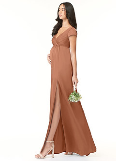Azazie Allessia Gravid brudtärna klänningar Klänning A-Line Plisserad Golvlängd Stretch Satin image3