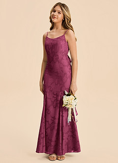 Azazie Lioren Junior Mulberry Mermaid Ruched Floral Burnout Dress image2