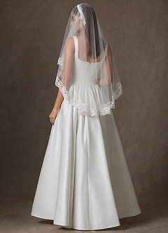 front Romantic Floral Lace Shoulder Length Veil