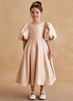 Azazie Sugarplum Flower Girl Dresses English Rose A-Line with Sleeves Matte Satin Dress image3