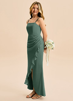 Azazie Buzzy Junior Sea Moss Sheath Pleated Chiffon Dress image1