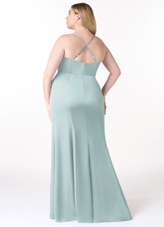 Azazie Marzia Bridesmaid Dresses Mist Sheath Cowl Pleated Stretch Satin Dress image8