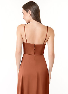 Azazie Halsey Robes de demoiselle d'honneur Robe Fourreau en Satin extensible Fente Latérale Rose De Cèdre image3