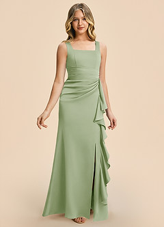 Azazie Adrienne Junior Robe Fourreau en Satin extensible Plissé Vert Sauge image6