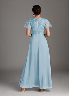Azazie Singer Mother of the Bride Dresses Sky Blue A-Line V-Neck Lace Chiffon Dress image2