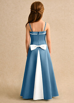 Azazie Izel Girls Formal Flower Girl Dresses Ivory Steel Blue A-Line Pleated Matte Satin Dress image4
